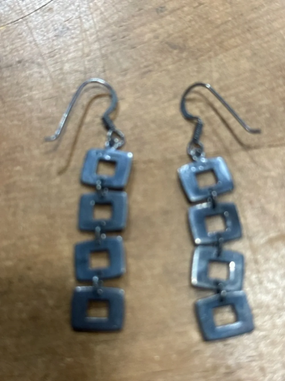 Sterling Silver 925 Geometric Square Link Dangle Earrings Minimalist - Picture 4 of 7